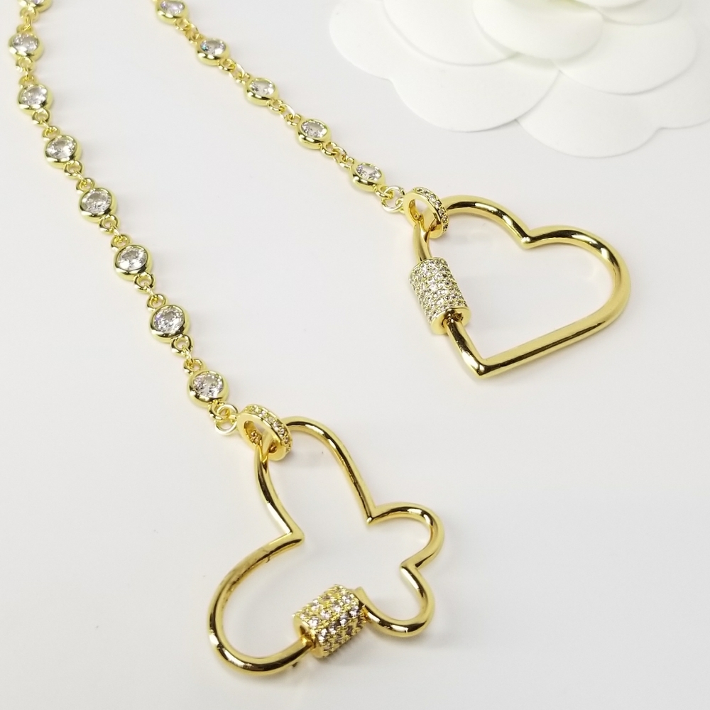 Heart & Butterfly Lock CZ Necklace Mask Hold - Picture 3 of 8